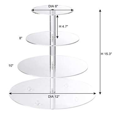 Boxalls Cupcake Stand, 4 Tier Round Acrylic Cupcake Display Stand Holder, Clear Dessert Pastry Tower for Wedding, Birthday, Theme Party, Baby Shower