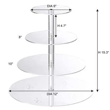 Boxalls Cupcake Stand, 4 Tier Round Acrylic Cupcake Display Stand Holder, Clear Dessert Pastry Tower for Wedding, Birthday, Theme Party, Baby Shower