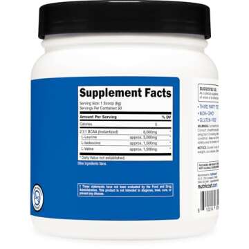 Nutricost BCAA Powder 2:1:1 (90 Servings, No Flavor Added) - Branched Chain Amino Acids