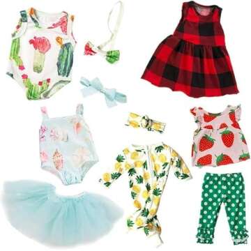 Ecore Fun 5 Sets 14-16 Inch Baby Doll Clothes and Headbands Outfits Pjs for 43cm New Born Baby Dolls...