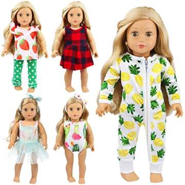 Ecore Fun 5 Sets 14-16 Inch Baby Doll Clothes and Headbands Outfits Pjs for 43cm New Born Baby Dolls, 15 Inch Baby Doll, 18 Inch Girl Doll