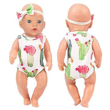 Ecore Fun 5 Sets 14-16 Inch Baby Doll Clothes and Headbands Outfits Pjs for 43cm New Born Baby Dolls, 15 Inch Baby Doll, 18 Inch Girl Doll