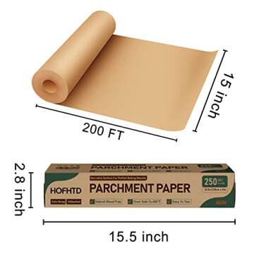 Non-Stick Parchment Paper Roll - 15x200 ft for Baking