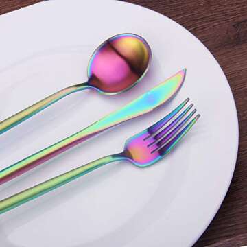 Matte Multicolor Silverware Set, SHARECOOK 5-Piece Stainless Steel Satin Finish Flatware Set, Kitchen Utensil Set, Tableware Cutlery Set for Home and Restaurant, Dishwasher Safe