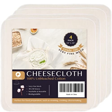 Ultra Fine Precut Cheesecloth 15x15'' 4 Pack for Cooking
