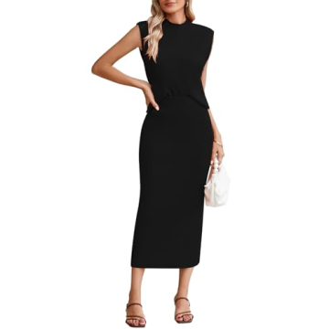 Women's 2 Piece Sweater Outfits Set Sleeveless Crop Top Ribbed Split Bodycon Midi Long Skirt Knit Dr...