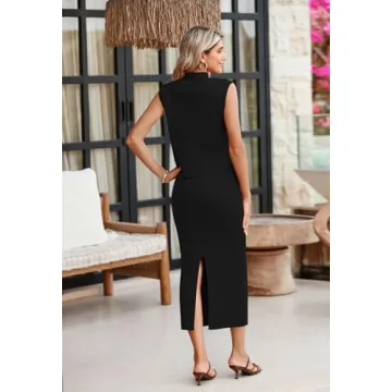 Women's 2 Piece Sweater Outfits Set Sleeveless Crop Top Ribbed Split Bodycon Midi Long Skirt Knit Dresses Black M