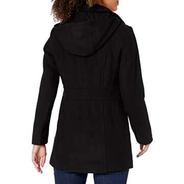 Nautica womens Nautica Women's Double Breasted Peacoat With Removable Hood Pea Coat, Charcoal, Medium US
