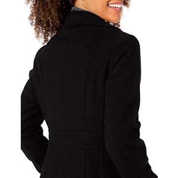 Nautica womens Nautica Women's Double Breasted Peacoat With Removable Hood Pea Coat, Charcoal, Medium US