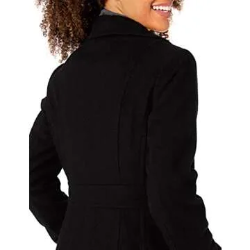 Nautica womens Nautica Women's Double Breasted Peacoat With Removable Hood Pea Coat, Charcoal, Medium US