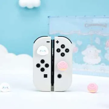 WISHAVEN Cute Pocket Monsters Joycon Thumb Grip Caps Compatible with Nintendo Switch, Soft Silicone Joystick Cover for Nintendo Switch/OLED/Lite Controller, 4PCS (Cupcakes & Cinnamon Roll Dog)