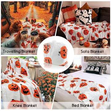 Yiyhuxf Halloween Blanket,Orange Halloween Pumpkin Face Blanket,Halloween Pumpkin Gifts for Women,Ha...