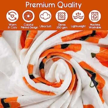 Yiyhuxf Halloween Blanket,Orange Halloween Pumpkin Face Blanket,Halloween Pumpkin Gifts for Women,Halloween Flannel Fleece Throw Blanket for Home Living Room Bed Chair Decor 60"x50"