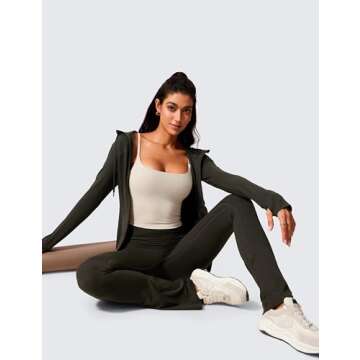 CRZ YOGA Butterlift Womens Scoop Neck Longline Sports Bra - U Back Adjustable Straps Workout Crop Tank Top with Built in Pads Mojave Tan Medium