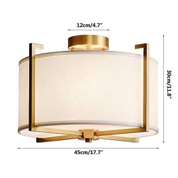 KCO Lighting Flush Mount Ceiling Light 4 Lights Brushed Brass Gold Ceiling Lamp Mid Century Modern C...