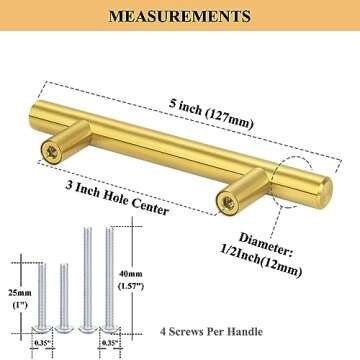 Plustool 30Pack 3''Hole Centers Gold Cabinet Handles-Brushed Brass Cabinet Pulls Gold Dresser Drawer...