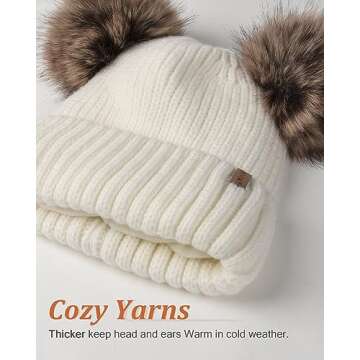 FURTALK Fleece Lined Cute Winter Beanie Hats for Women Girls Warm Knit Hats with Double Faux Fur Pom...