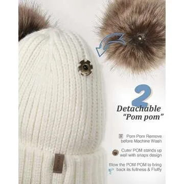 FURTALK Cute Winter Beanie with Double Faux Fur Pom Poms