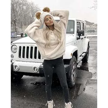 FURTALK Cute Winter Beanie with Double Faux Fur Pom Poms