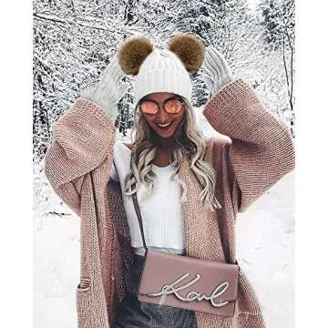 FURTALK Cute Winter Beanie with Double Faux Fur Pom Poms