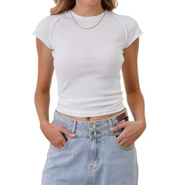 Calbatic Women Basic Ribbed Knit Cap Sleeve Tops - Slim Fit Casual Summer Tee