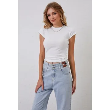 Calbatic Women Cap Sleeve Slim Fit Casual Summer Tee