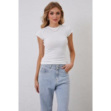 Calbatic Women Cap Sleeve Slim Fit Casual Summer Tee