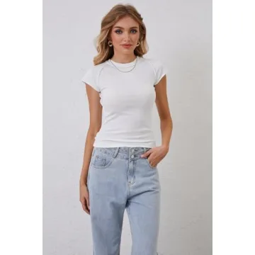 Calbatic Women Cap Sleeve Slim Fit Casual Summer Tee