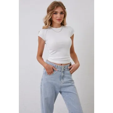 Calbatic Women Cap Sleeve Slim Fit Casual Summer Tee