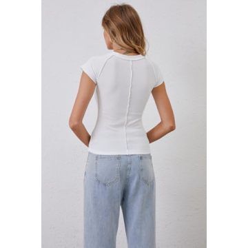 Calbatic Women Cap Sleeve Slim Fit Casual Summer Tee