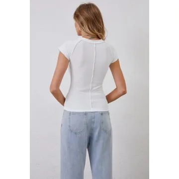 Calbatic Women Cap Sleeve Slim Fit Casual Summer Tee