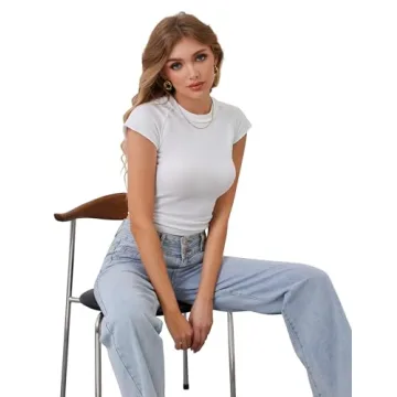 Calbatic Women Cap Sleeve Slim Fit Casual Summer Tee