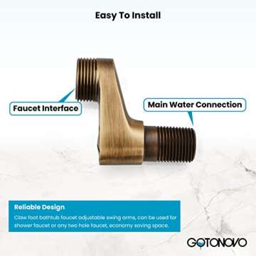 gotonovo Antique Brass Wall Mount 3-3/8 Inch Adapter Claw Foot Bathtub Faucet Adjustable Swing Arms 1 Pair
