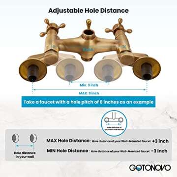 gotonovo Antique Brass Wall Mount 3-3/8 Inch Adapter Claw Foot Bathtub Faucet Adjustable Swing Arms 1 Pair