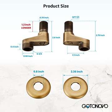 gotonovo Antique Brass Wall Mount 3-3/8 Inch Adapter Claw Foot Bathtub Faucet Adjustable Swing Arms 1 Pair