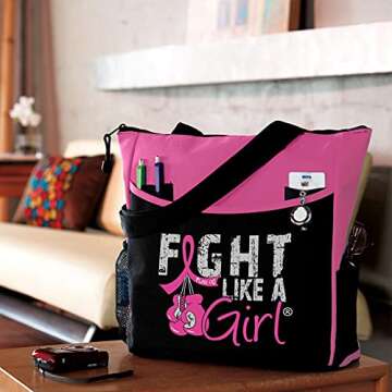 Fight Like a Girl Knockout Tote Bag - Pink Breast Cancer Support
