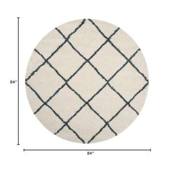 SAFAVIEH Hudson Shag Collection 7' Round Ivory / Slate Blue SGH281T Modern Diamond Trellis Non-Shedd...