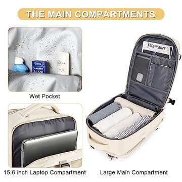 Laptop Travel Backpack For Women Men Airline Approved Carry On Bags For Airplanes Underseat Luggage Backpack For Traveling On Airplane Personal Item Travel Bag For Airlines Travel Essentials Beige