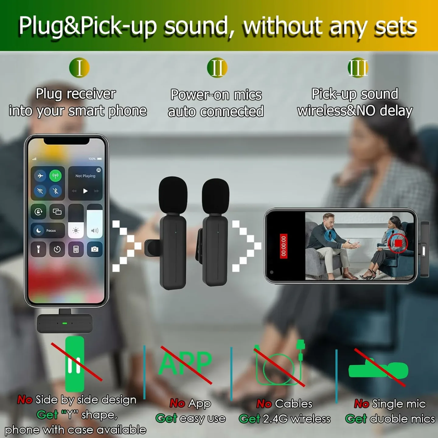 Wireless Lavalier Microphone for iPhone & Android