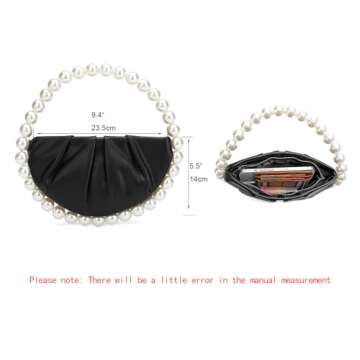 CARIEDO Pearl Soft Face Pleated Handbag Advanced Evening Bag Party Prom Bride Purse Phone Clutch Purse (Black)