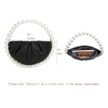 CARIEDO Pearl Soft Face Pleated Handbag Advanced Evening Bag Party Prom Bride Purse Phone Clutch Purse (Black)