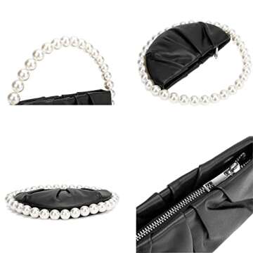CARIEDO Pearl Soft Face Pleated Handbag Advanced Evening Bag Party Prom Bride Purse Phone Clutch Purse (Black)