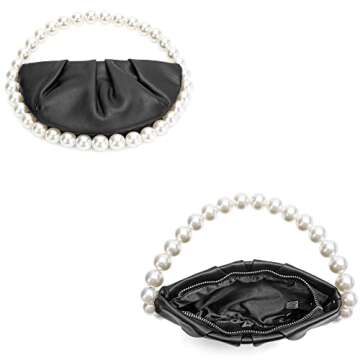 CARIEDO Pearl Soft Face Pleated Handbag Advanced Evening Bag Party Prom Bride Purse Phone Clutch Purse (Black)