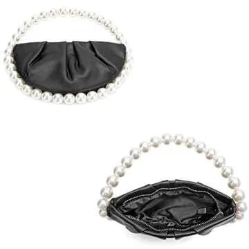 CARIEDO Pearl Soft Face Pleated Handbag Advanced Evening Bag Party Prom Bride Purse Phone Clutch Purse (Black)
