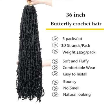 LMZIM 36 Inch Butterfly Locs Crochet Hair 5 Packs Long Distressed Soft Faux Locs, Crochet Braids Locs for Black Women
