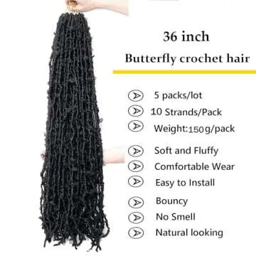 LMZIM 36 Inch Butterfly Locs Crochet Hair 5 Packs Long Distressed Soft Faux Locs, Crochet Braids Locs for Black Women