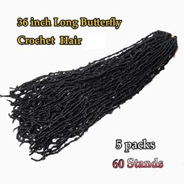 LMZIM 36 Inch Butterfly Locs Crochet Hair 5 Packs Long Distressed Soft Faux Locs, Crochet Braids Locs for Black Women