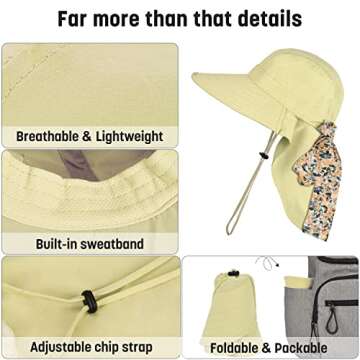 Solaris UPF 50+ Wide Brim Sun Hat for Women - Small Size Packable Lightweight, Floral Scarf Cooling Hat with Neck Flap for Beach, Gardening, Travel, Hiking & Outdoor Activities