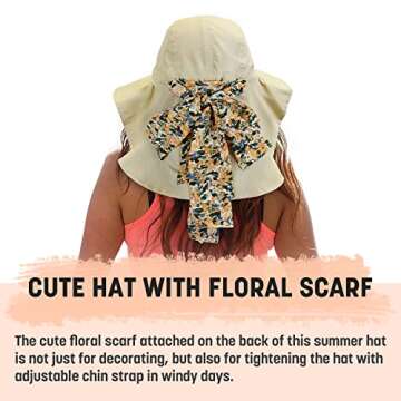 Solaris UPF 50+ Wide Brim Sun Hat for Women - Small Size Packable Lightweight, Floral Scarf Cooling Hat with Neck Flap for Beach, Gardening, Travel, Hiking & Outdoor Activities