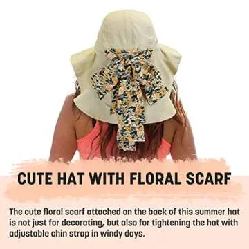 Solaris UPF 50+ Wide Brim Sun Hat for Women - Small Size Packable Lightweight, Floral Scarf Cooling Hat with Neck Flap for Beach, Gardening, Travel, Hiking & Outdoor Activities